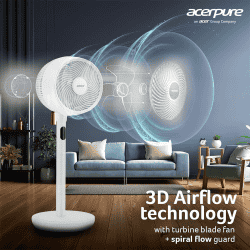 Acerpure Cozy F2 Air Circulator Pedestal Fan | Energy efficient and Whisper Quiet Large Room | White
