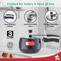 Wonderchef Taurus Hard Anodized Inner Lid Pressure Cooker | 3 L | Black