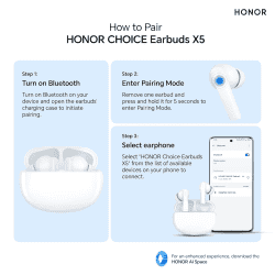 Honor Choice X5 Earbuds | 30dB ANC | Bluetooth 5.3 | White