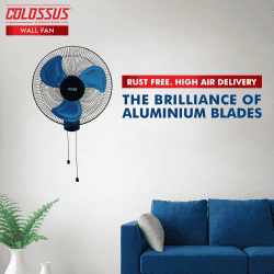 USHA Colossus Wall Fan | Rust Free Aluminium Blade | 400mm  | Blue