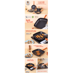 Wonderchef Caesar Forged Virgin Aluminium Grill Pan | 24cm | Greblon C3 | Non-stick Coating | PFOA Free German Beechwood Handles | Black