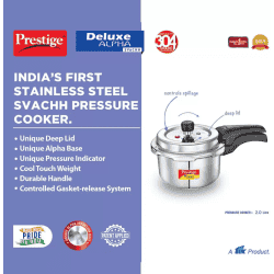 Prestige Deluxe Alpha Svachh Pressure Cooker | 2 L |  Outer Lid Induction Bottom | Stainless Steel |  20247