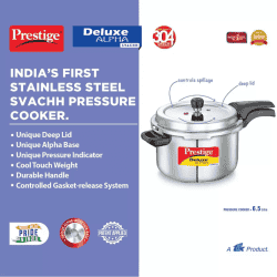 Prestige Deluxe Alpha Svachh Pressure Cooker | 6.5 L | Outer Lid Induction Bottom | Stainless Steel |  20252