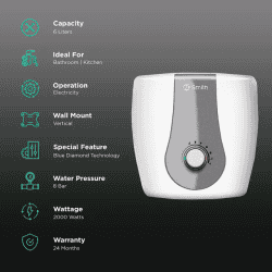 AO Smith Finesse Water Heater | 6 L | White