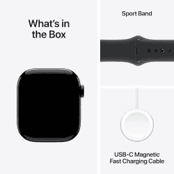 Apple Watch Series 10 | GPS | 42mm | M/L | Jet Black Aluminium with Sport Band | Black Strap | MWWF3HN/A