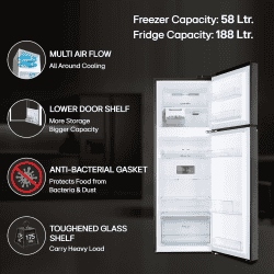 LG Frost Free Double Door 3 Star Convertible Refrigerator | 246 L | with Inverter Compressor | Ebony sheen | GL S262SESX