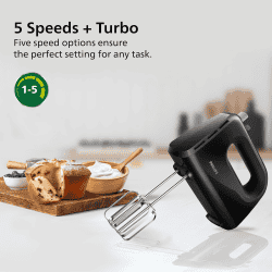 Philips 300 Watt Lightweight Hand Mixer Blender with 5 speed control settings | Black | HR3705/10