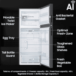 Samsung Refrigerator | 415 L | Optimal Fresh | Double Door Refrigerator | Refined Inox | RT45CG662AS9TL
