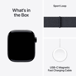 Apple Watch Series 10 | GPS | Cellular | 42 mm | Jet Black Aluminium with Ink Sport Loop | Ink Strap | MWX83HN/A