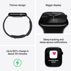 Apple Watch Series 10 | GPS | 42mm | M/L | Silver Aluminium with Denim Sport Band | Denim Strap | MWWC3HN/A