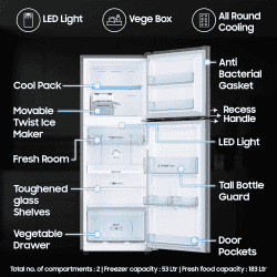 Samsung Digital Inverter Frost Free Double Door Refrigerator | 236 L | 3 Star | Elegant Inox | RT28C3053S8/HL