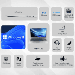 Acer Aspire Lite Laptop | 12th Gen Intel Core i5 1235U Processor | 8 GB RAM | 512 GB SSD | Steel Gray | UN.431SI.342