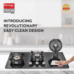 Prestige Svachh Hob PSVH 03 AI | Toughened Glass Hob Top Multi Spark Ignition System | 3 Brass Burner | Black | 40580
