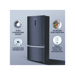 Haier Frost Free Double Door Bottom Mount Convertible Refrigerator | 14 in 1 Convertible |  IcingDigital Control Panel | Graphite Black | HRB-4952BGK-P