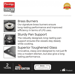 Prestige Svachh Hob PSVH 03 AI | Toughened Glass Hob Top Multi Spark Ignition System | 3 Brass Burner | Black | 40580
