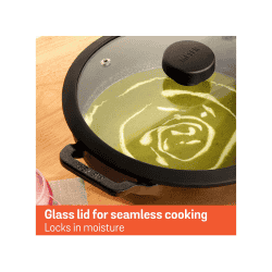 Meyer Pre Seasoned Cast Iron shallow Kadai | 30cm | Glass Lid | 48186 C