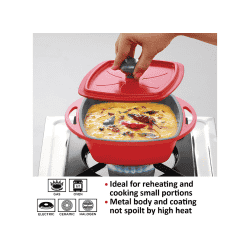 Hawkins Kitchen Gift Pack | 2.25 litre | 3 Pieces Set of Die Cast Square Mini Casseroles for Cooking | Red Yellow Grey | 23DGP