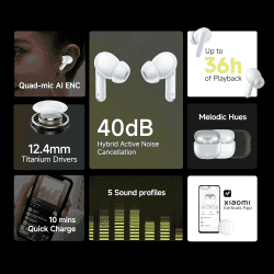 Redmi Buds 5C | Up to 40Db Hybrid Noise Cancellation | Bass White