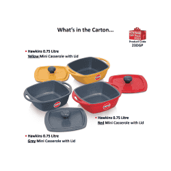 Hawkins Kitchen Gift Pack | 2.25 litre | 3 Pieces Set of Die Cast Square Mini Casseroles for Cooking | Red Yellow Grey | 23DGP