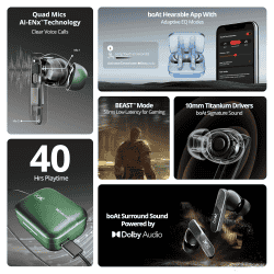 boAt Airdopes 800 | Dolby Audio | 4 Mics AI ENx Tech Titanium Drivers | Interstellar Black