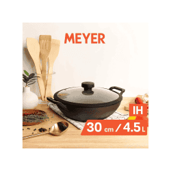 Meyer Pre Seasoned Cast Iron shallow Kadai | 30cm | Glass Lid | 48186 C