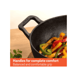 Meyer Pre Seasoned Cast Iron shallow Kadai | 30cm | Glass Lid | 48186 C