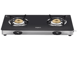 IMPEX ASPIRA 2B Glasstop Stainless Steel Manual Gas Stove | 2 Burner | Black