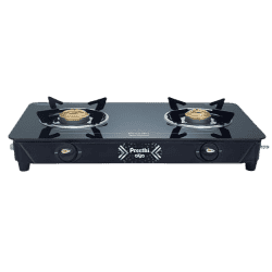 Preethi Alya 2.0 Glass Top Gas Stove | 2 Burner | Manual Ignition Bati Stand | Black