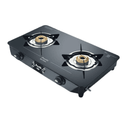 Preethi Alya 2.0 Glass Top Gas Stove | 2 Burner | Manual Ignition Bati Stand | Black