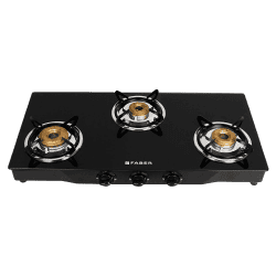 Faber Jumbo Gas Stove | Glass Top 3 Burner Gas Stove |  Auto Ignition | JUMBO 3BB BK AI | Black