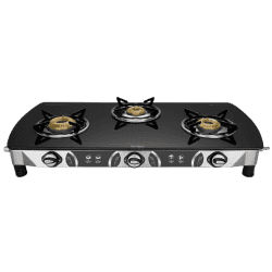 Preethi Blu Flame Blaze Glass Top Manual Gas Stove | 3 Burner
