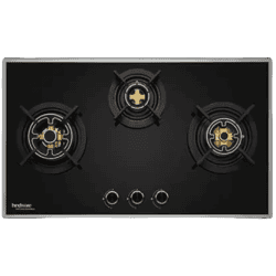 Hindware SIENA Built in Glass Automatic Hob | Dual Brass Burners | 3 Burner | 78 cm | Auto Ignition | FFD | Metal Knobs
