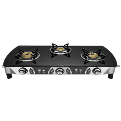 Preethi Blu Flame Blaze Glass top 3 Burner Gas Stove | Manual Ignition | Black | GTS 117