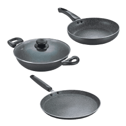 Prestige Omega Deluxe Granite BYK 3PC Set Induction Bottom Non-Stick Coated Cookware Set