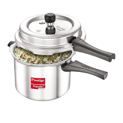Prestige Popular Plus Svachh  | 5 L |  Virgin Aluminium Spillage Control Outer Lid Pressure Cooker | Silver | 10173