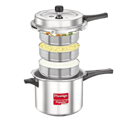 Prestige Popular Plus Svachh  | 5 L |  Virgin Aluminium Spillage Control Outer Lid Pressure Cooker | Silver | 10173