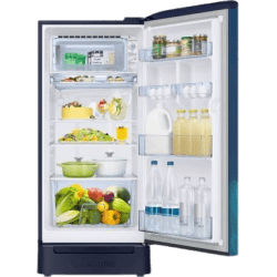 SAMSUNG 198 L Direct Cool Single Door 5 Star Refrigerator with Base Drawer | RR21T2H2W9U/HL | Paradise Blue
