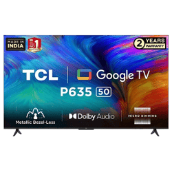 TCL  Metallic Bezel-Less Series 4K Ultra HD Smart LED Google TV | 126 cm (50 Inch)  | 50P635 | Black
