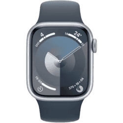 Apple Watch Series 9 | GPS 41mm Silver Aluminium Case with Storm Blue Sport Band | Silver Strap