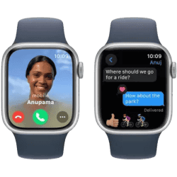 Apple Watch Series 9 | GPS 41mm Silver Aluminium Case with Storm Blue Sport Band | Silver Strap