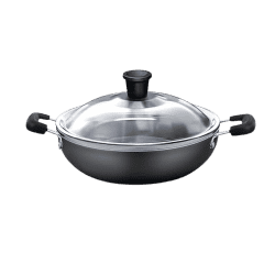Onix OKP 24 Aluminium Non Stick Kadhai Pan with Lid | 2 L | 24 cm | Grey