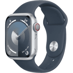 Apple Watch Series 9  | M/L |  41mm |  GPS | Cellular | Silver Aluminium Case with Storm Blue Sport Band | MRHW3HN/A