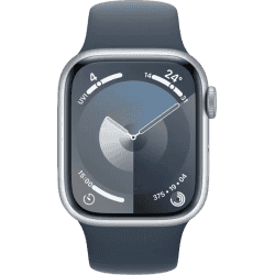 Apple Watch Series 9  | M/L |  41mm |  GPS | Cellular | Silver Aluminium Case with Storm Blue Sport Band | MRHW3HN/A