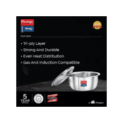 Prestige Tri ply Stainless Steel Induction Base Tope with Lid | 22 cm | Silver