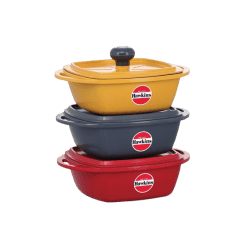 Hawkins Kitchen Gift Pack | 2.25 litre | 3 Pieces Set of Die Cast Square Mini Casseroles for Cooking | Red Yellow Grey | 23DGP