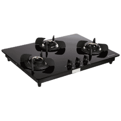 Faber | HOB ULTIMA HT723 CRS BR CI AI | Hob/Hobtop 3 Brass Burner Glass Top | Black