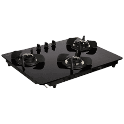 Faber | HOB ULTIMA HT723 CRS BR CI AI | Hob/Hobtop 3 Brass Burner Glass Top | Black