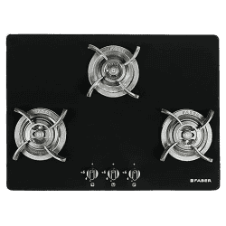 Faber | HOB ULTIMA HT723 CRS BR CI AI | Hob/Hobtop 3 Brass Burner Glass Top | Black
