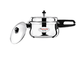 Butterfly Present Stainless steel cute Bottom Pressure Cooker | extra glass Lid | 3 L | Lid Induction Bottom