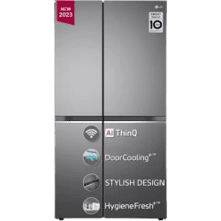 LG 655 L | GL-B257EPZX | Frost Free Side by Side Refrigerator with Smart Inverter Compressor | AI ThinQ (Wi-Fi) |  Door Cooling+ & Hygiene Fresh+ | Shiny Steel